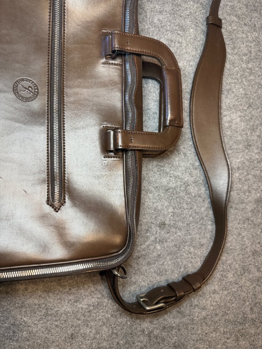 Glaser Designs Brown Saddle Leather Briefcase Travel Bag Rare USA - Picture 5 of 15